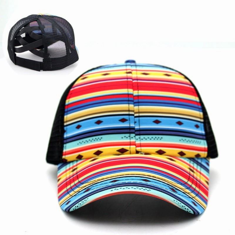 Wholesale Aztec Cotton Cross Printed Horsetail Baseball Cap