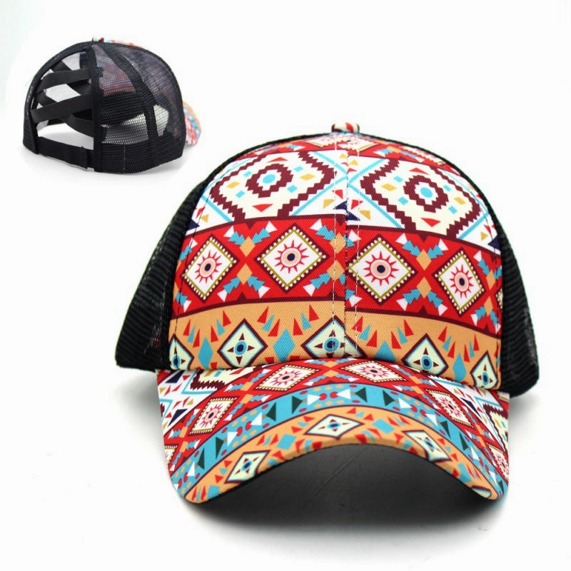 Wholesale Aztec Cotton Cross Printed Horsetail Baseball Cap
