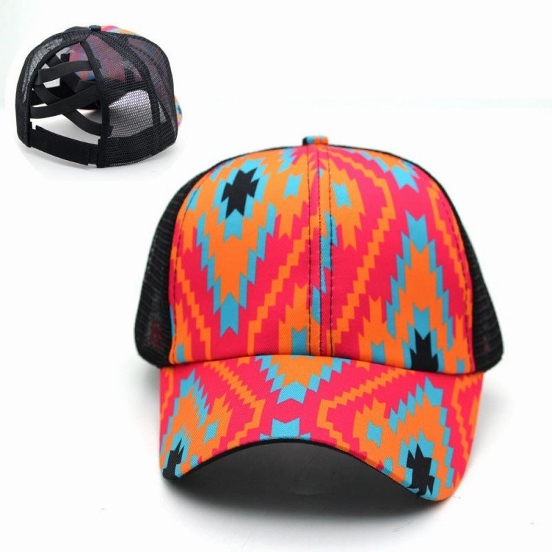 Wholesale Aztec Cotton Cross Printed Horsetail Baseball Cap