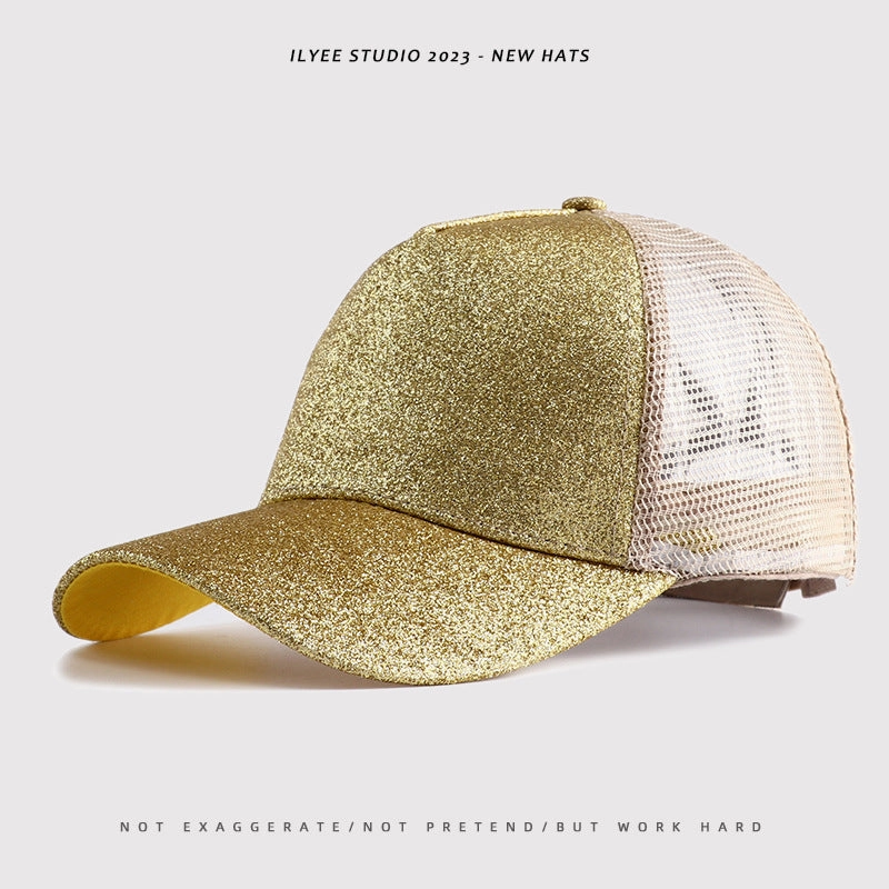 Wholesale Back Opening Fashion Sequined Mesh Ponytail Hat