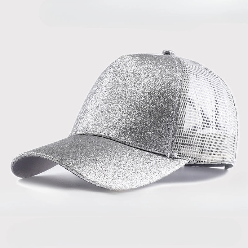 Wholesale Back Opening Fashion Sequined Mesh Ponytail Hat