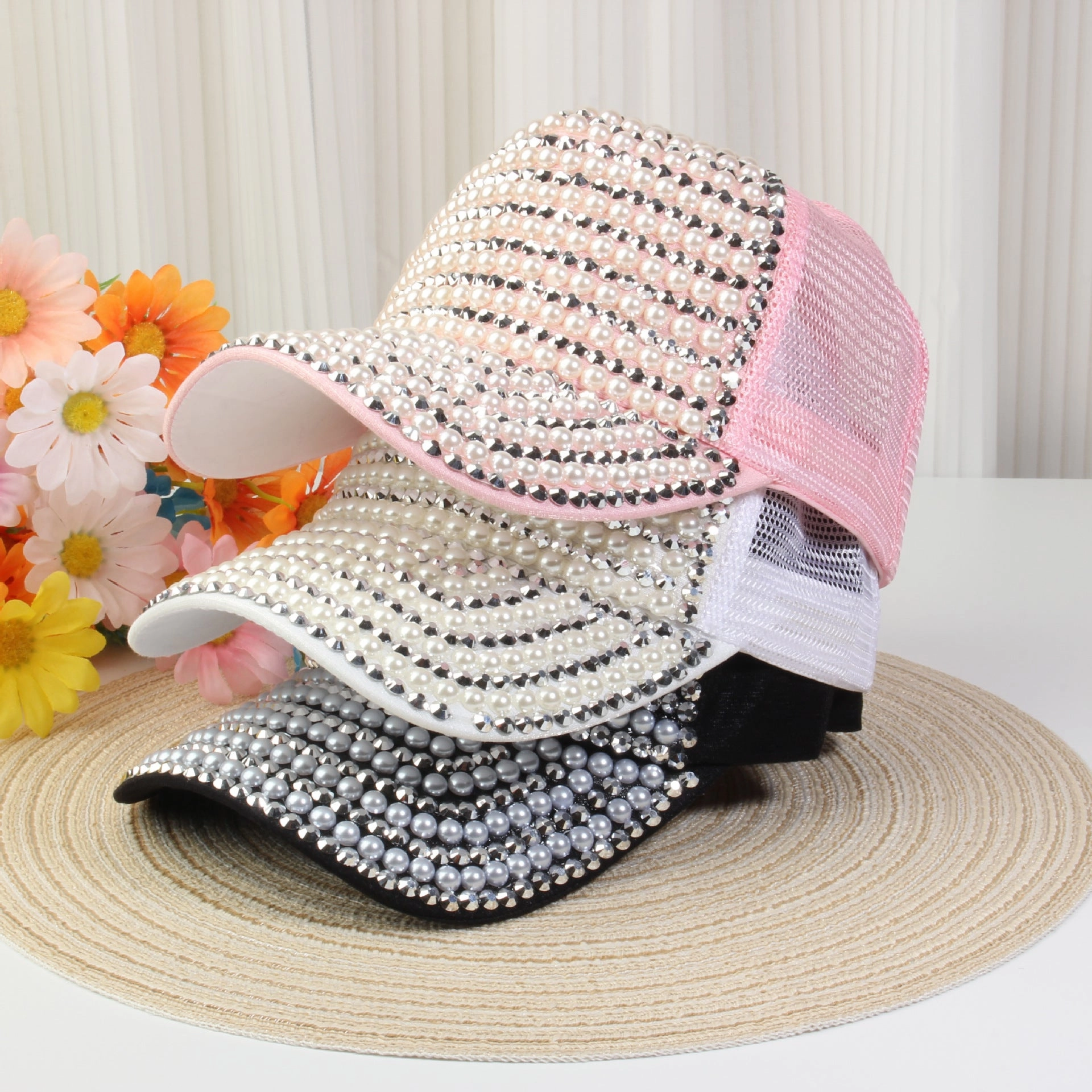 Wholesale Beaded Diamond Hollow Baseball Cap