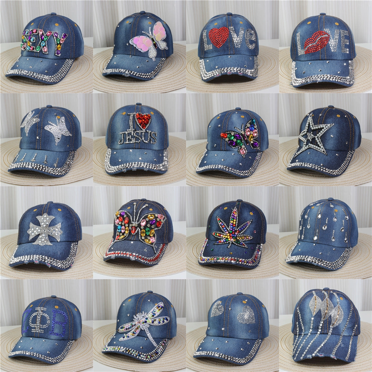 Wholesale British Denim Diamond Casual Baseball Cap