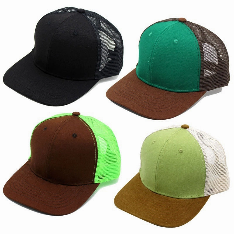 Wholesale Color Block Hip Hop Flat Brim Sunscreen Mesh Cotton Baseball Cap
