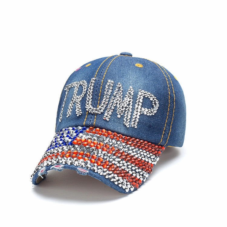 Wholesale Cotton American Flag Denim Diamond Baseball Cap