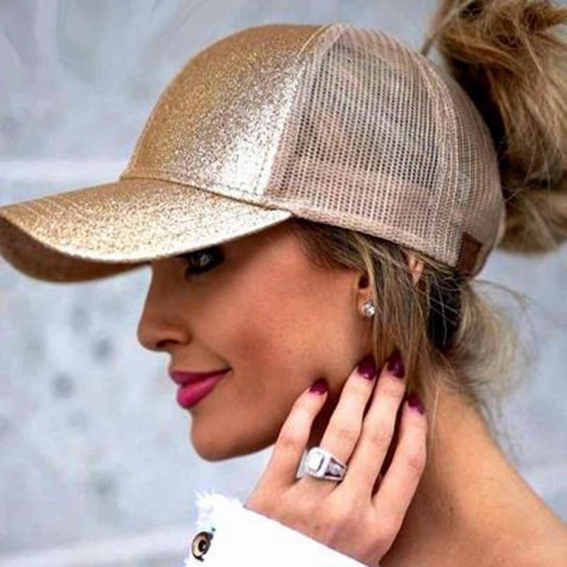 Wholesale Cotton Back Opening Sequin Ponytail Baseball Caps