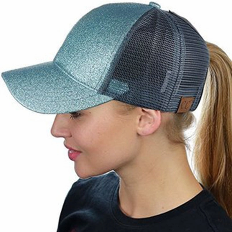 Wholesale Cotton Back Opening Sequin Ponytail Baseball Caps