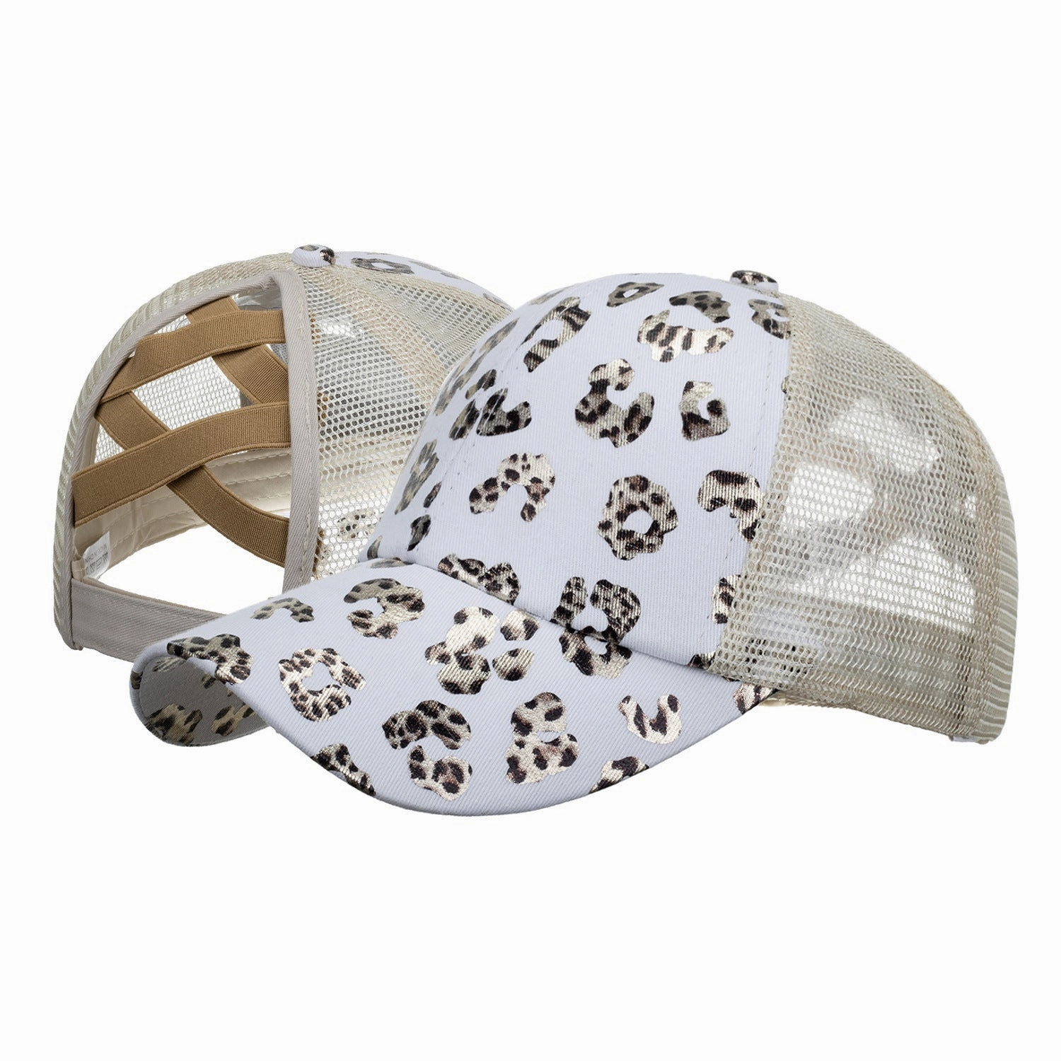 Wholesale Cotton Bronzing Leopard Print Ponytail Cap