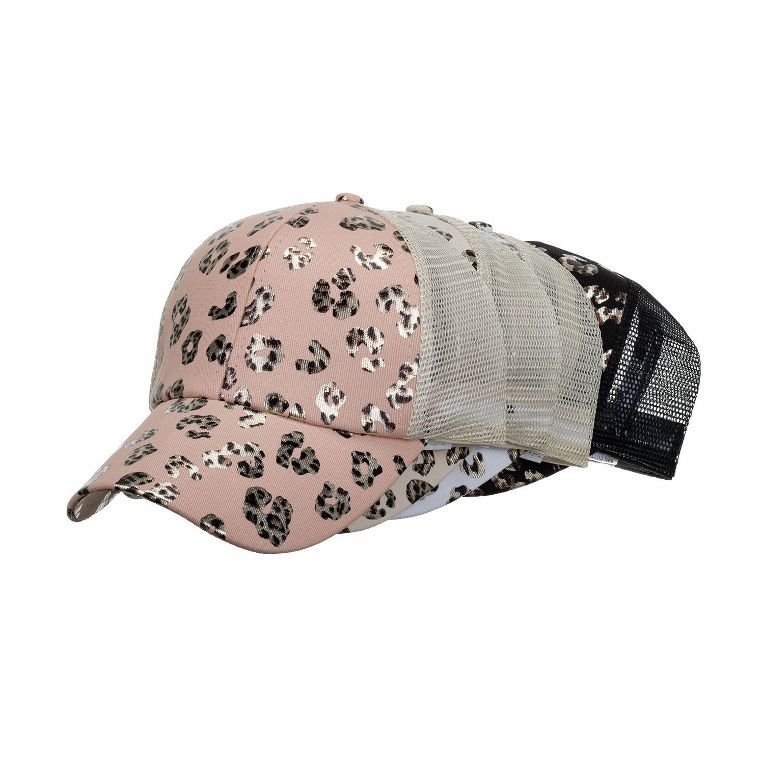 Wholesale Cotton Bronzing Leopard Print Ponytail Cap