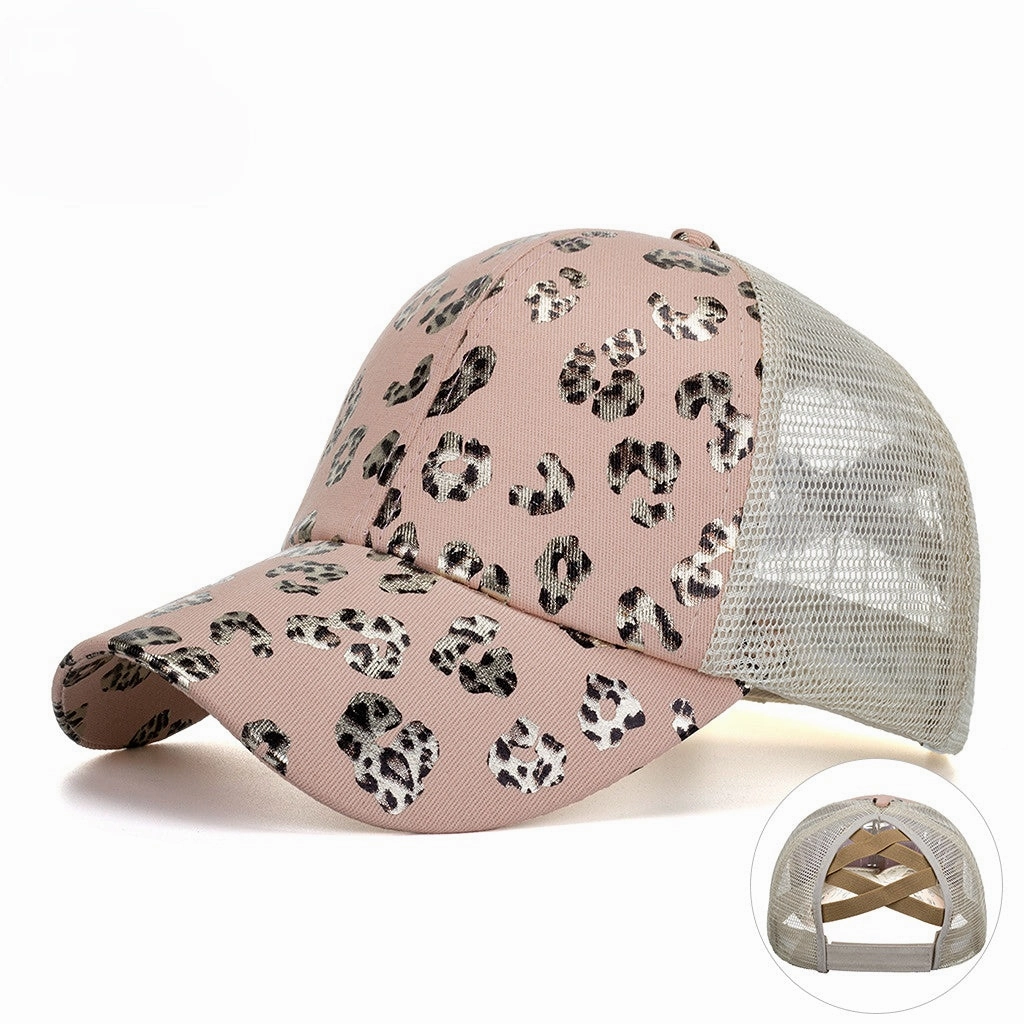 Wholesale Cotton Bronzing Leopard Print Ponytail Cap