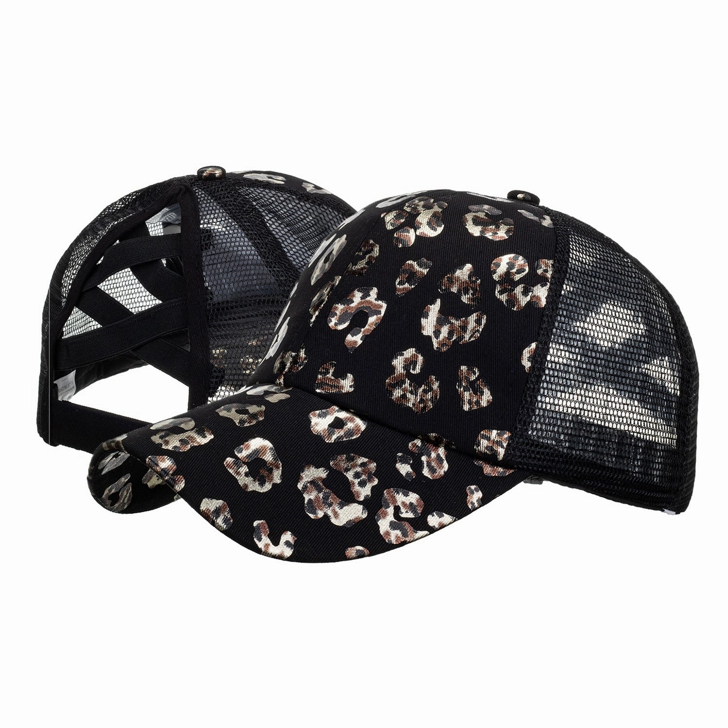 Wholesale Cotton Bronzing Leopard Print Ponytail Cap