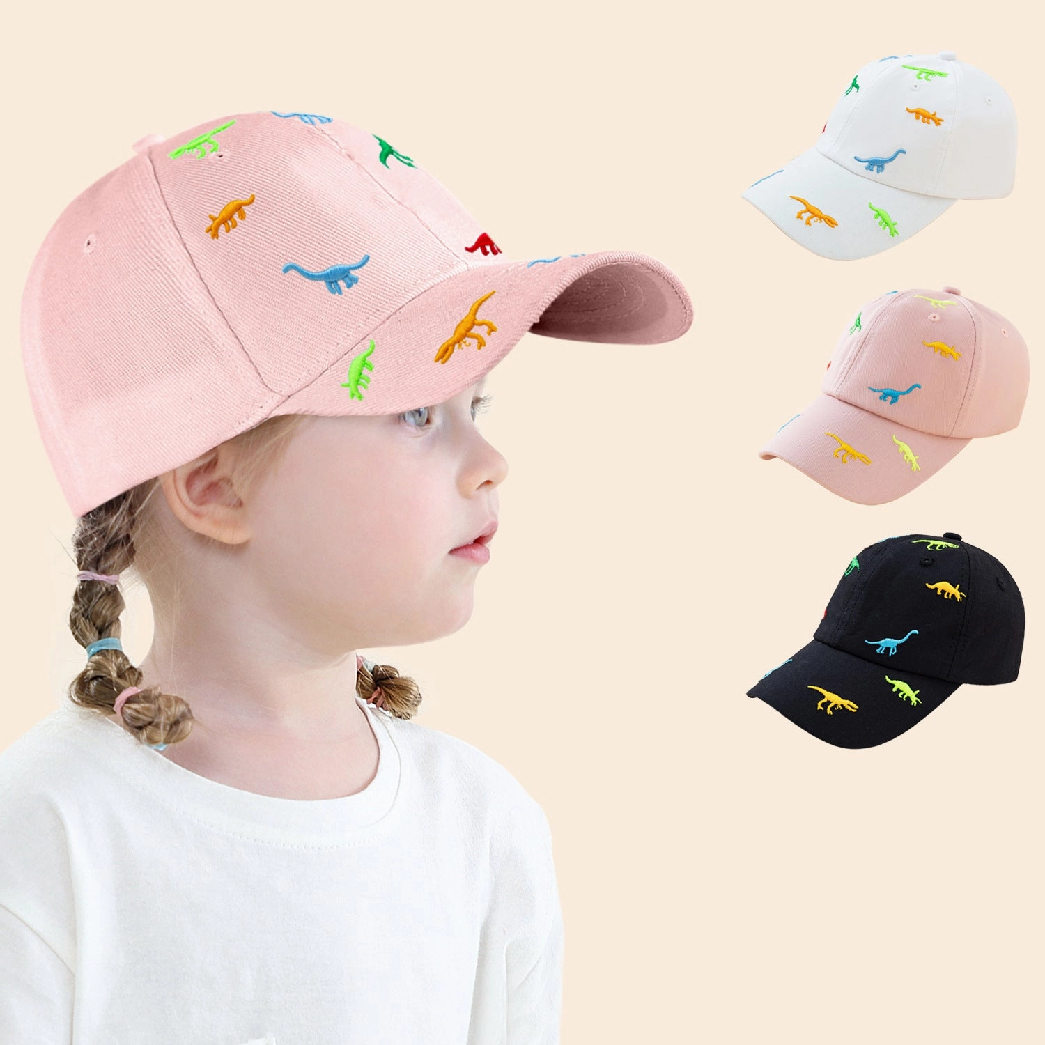 Wholesale Cotton Cartoon Dinosaur Embroidery Kids Baseball Cap