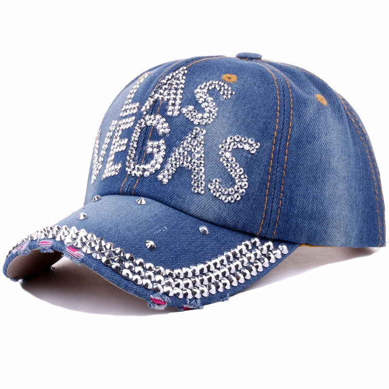 Wholesale Cotton Denim Letter Dot Diamond Baseball Cap