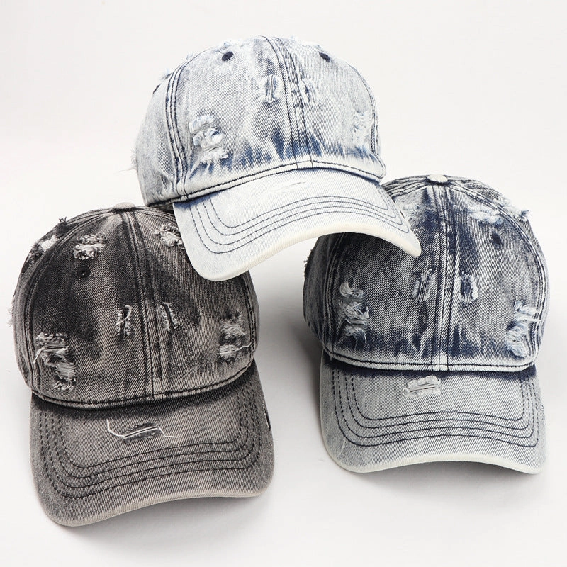 Wholesale Cotton Denim Worn Hole Baseball Cap