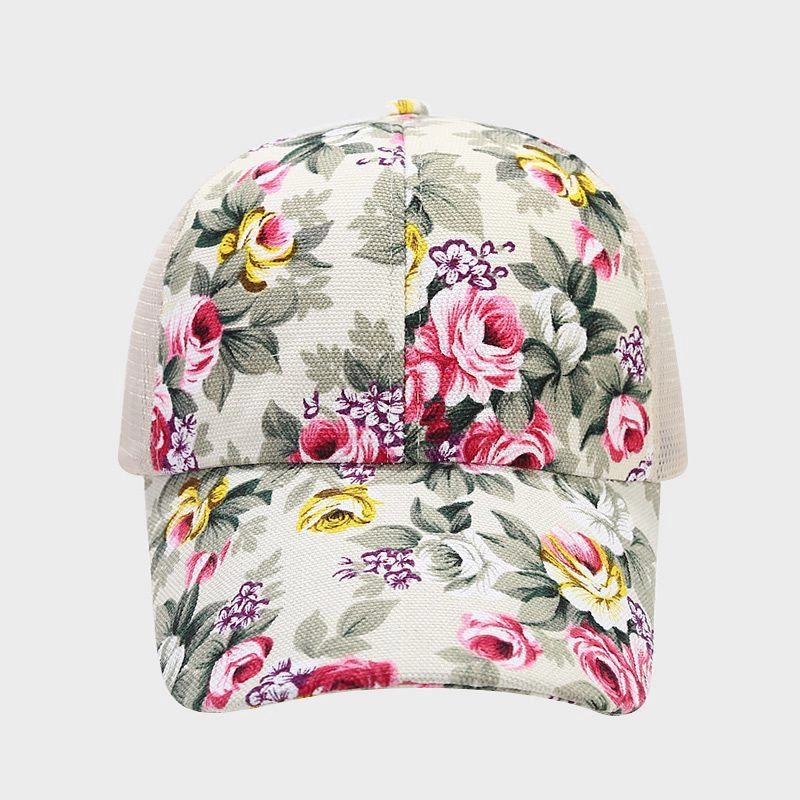 Wholesale Cotton Ethnic Flower Pattern Mosaic Mesh Baseball Cap