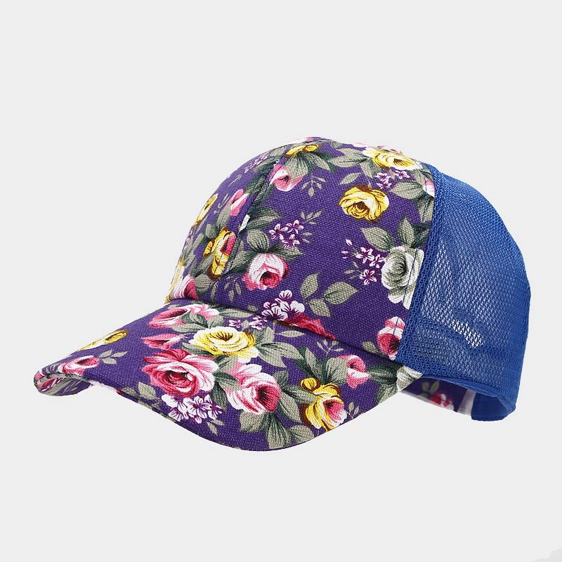 Wholesale Cotton Ethnic Flower Pattern Mosaic Mesh Baseball Cap