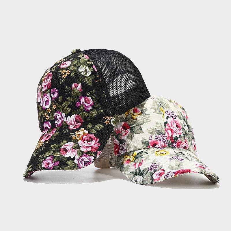 Wholesale Cotton Ethnic Flower Pattern Mosaic Mesh Baseball Cap