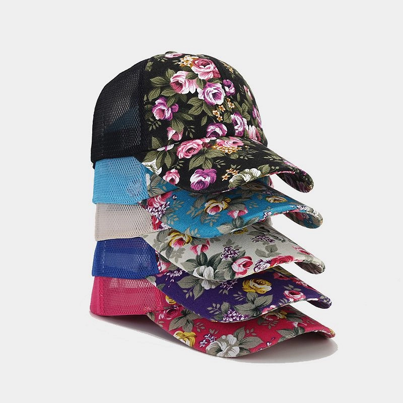 Wholesale Cotton Ethnic Flower Pattern Mosaic Mesh Baseball Cap