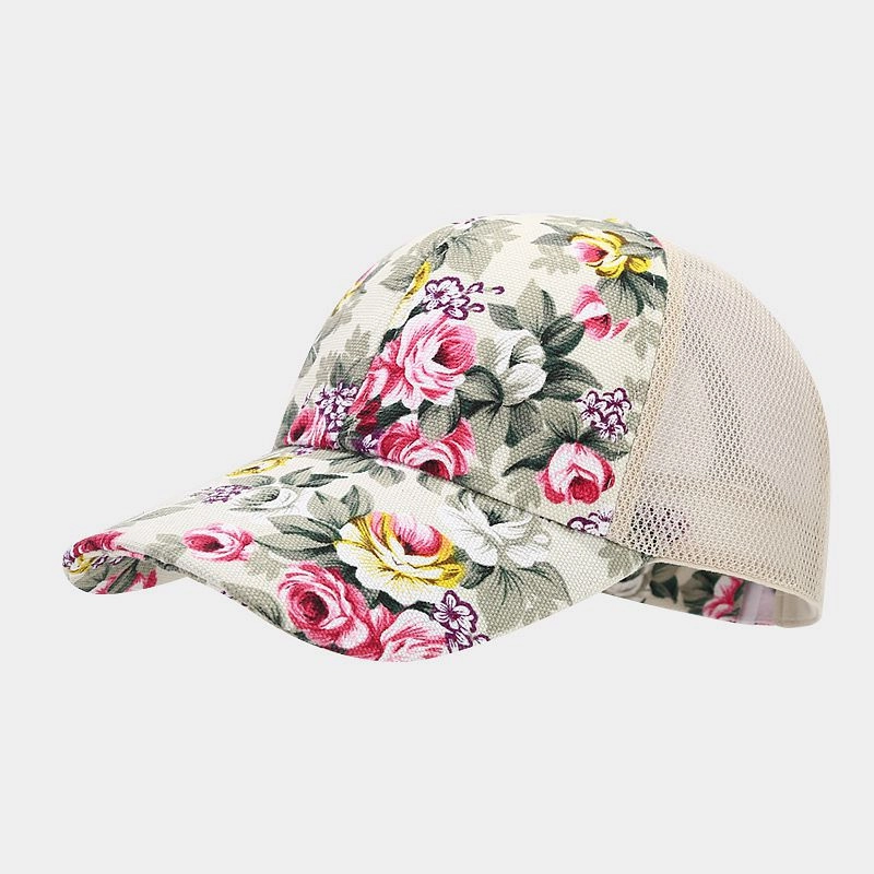 Wholesale Cotton Ethnic Flower Pattern Mosaic Mesh Baseball Cap
