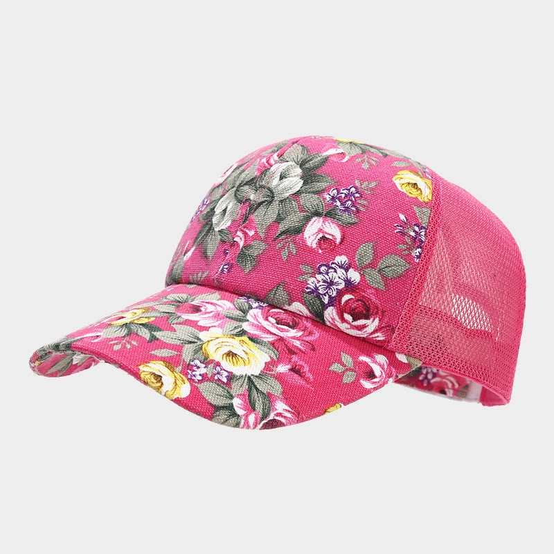 Wholesale Cotton Ethnic Flower Pattern Mosaic Mesh Baseball Cap