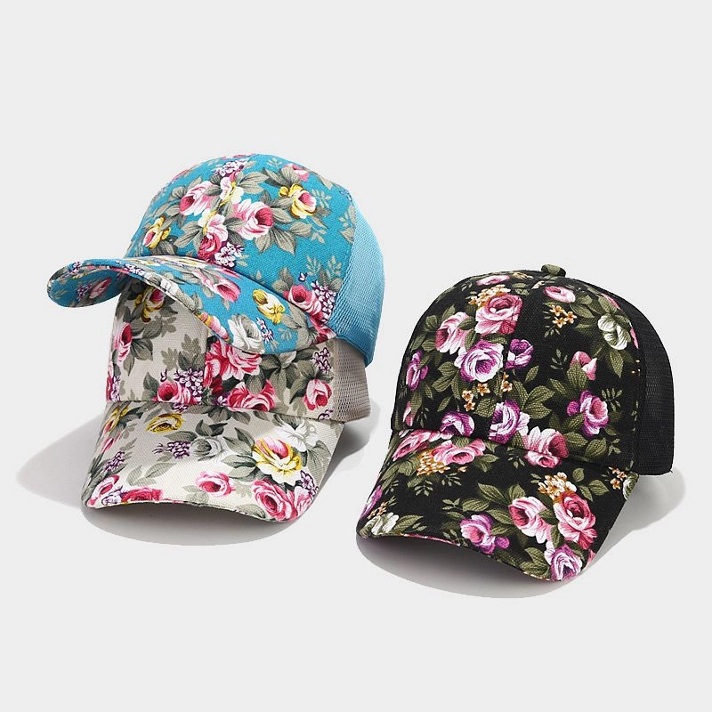 Wholesale Cotton Ethnic Flower Pattern Mosaic Mesh Baseball Cap