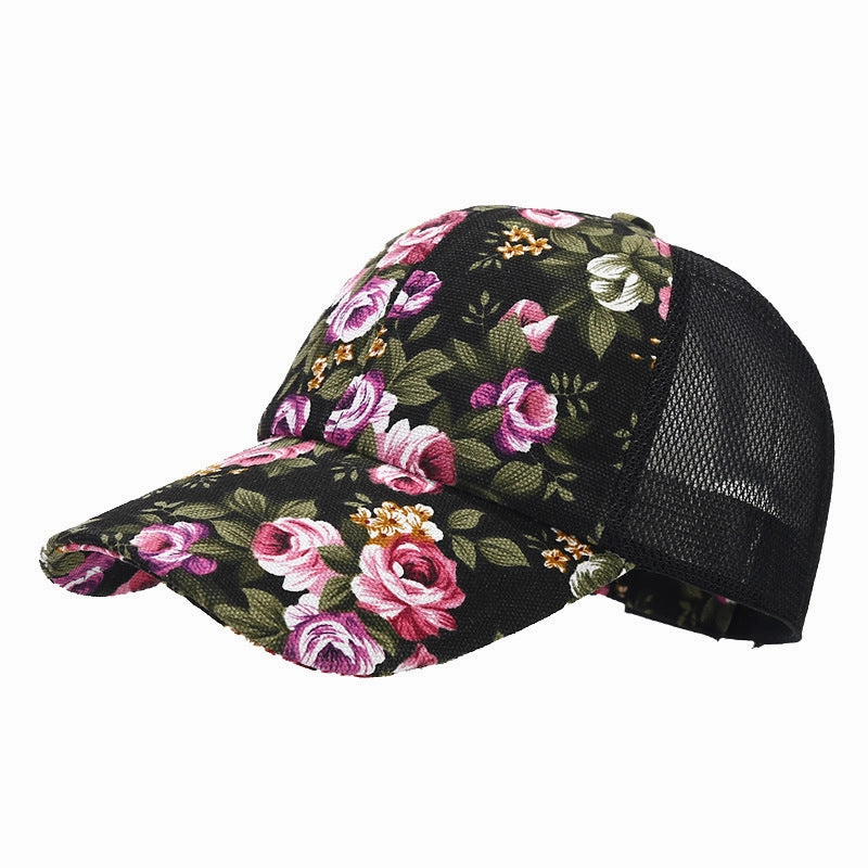 Wholesale Cotton Ethnic Flower Pattern Mosaic Mesh Baseball Cap