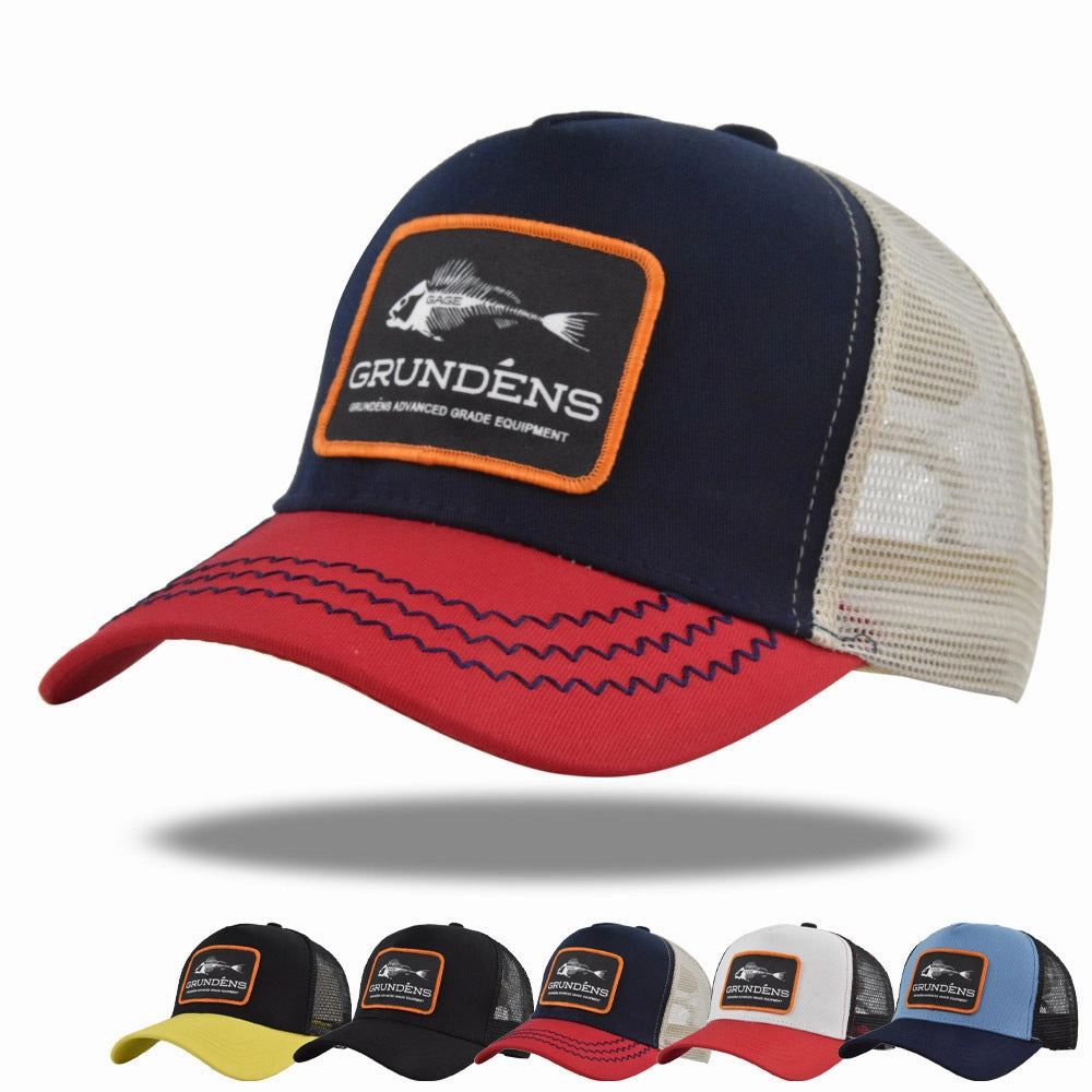 Wholesale Cotton Fish Woven Logo Truck Mesh Baseball Cap