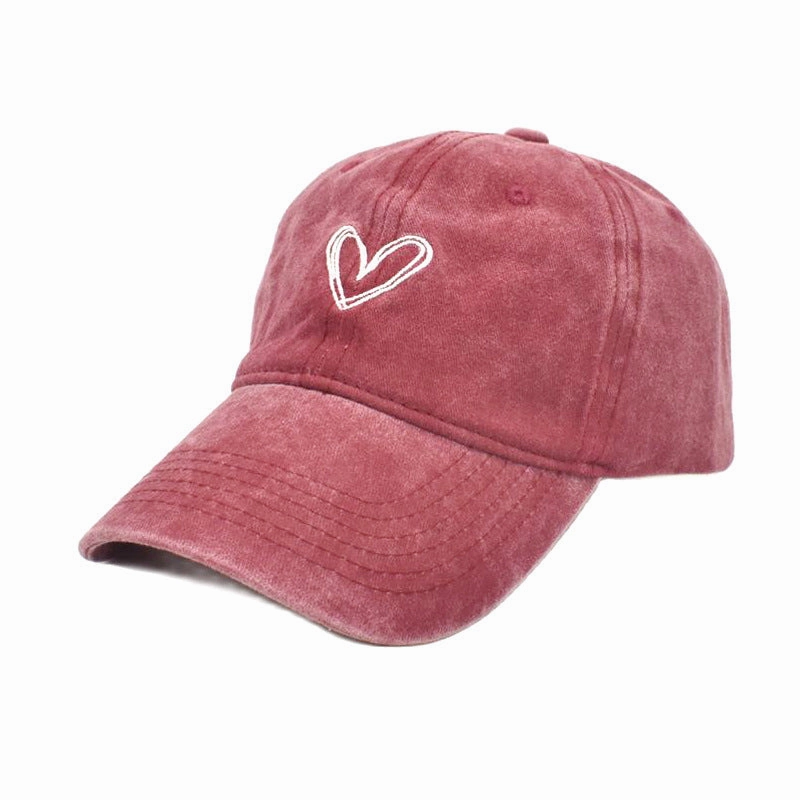 Wholesale Cotton Heart Embroidered Washed Baseball Cap