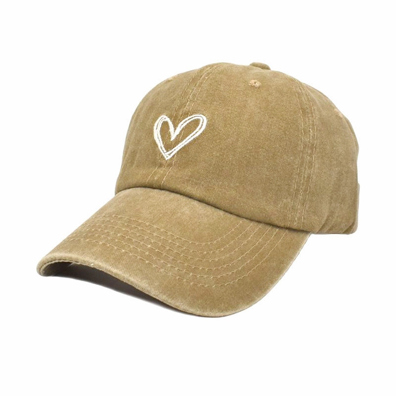 Wholesale Cotton Heart Embroidered Washed Baseball Cap