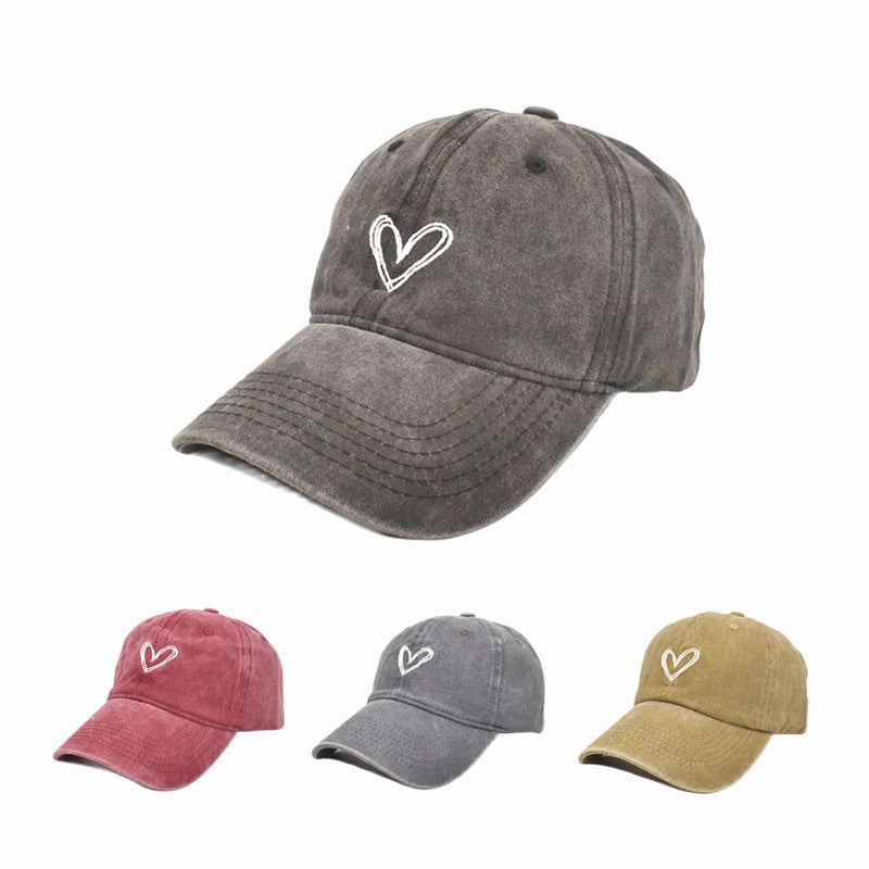 Wholesale Cotton Heart Embroidered Washed Baseball Cap