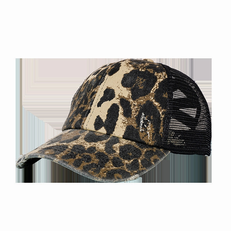 Wholesale Cotton Leopard Print Hole Crossover Baseball Cap