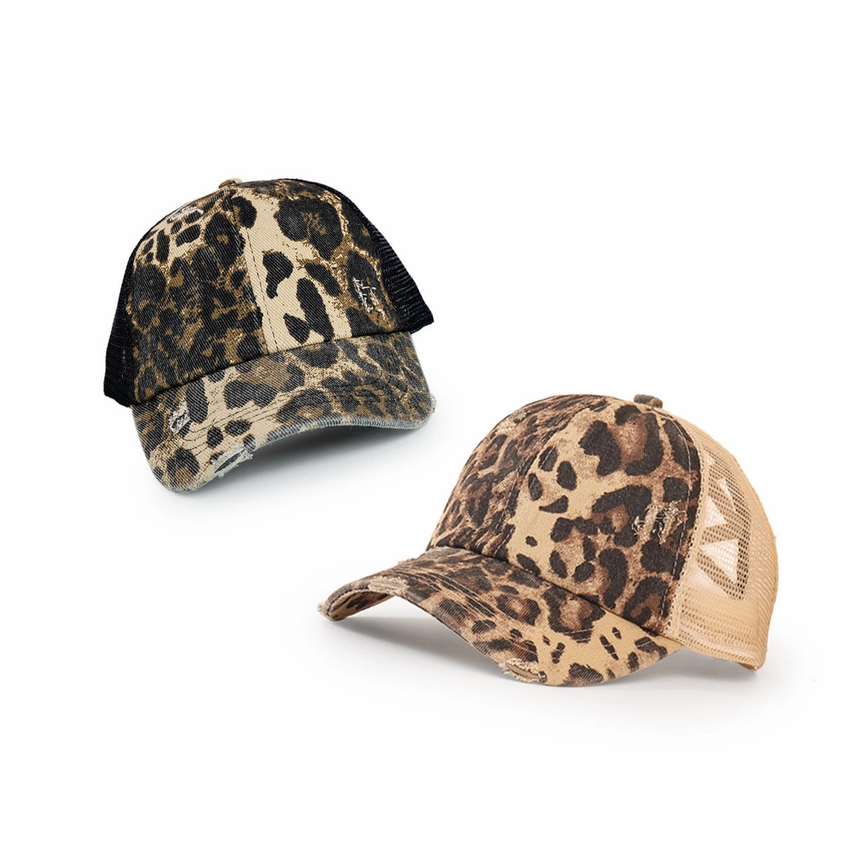Wholesale Cotton Leopard Print Hole Crossover Baseball Cap
