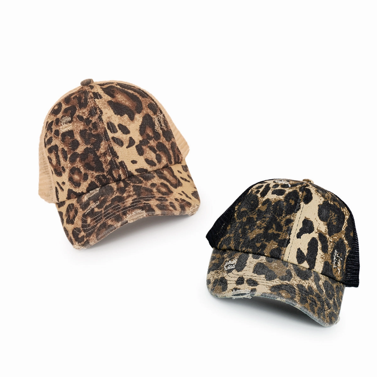 Wholesale Cotton Leopard Print Hole Crossover Baseball Cap
