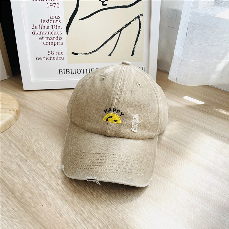 Wholesale Cotton Letter Embroidery Half Smiley Baseball Cap