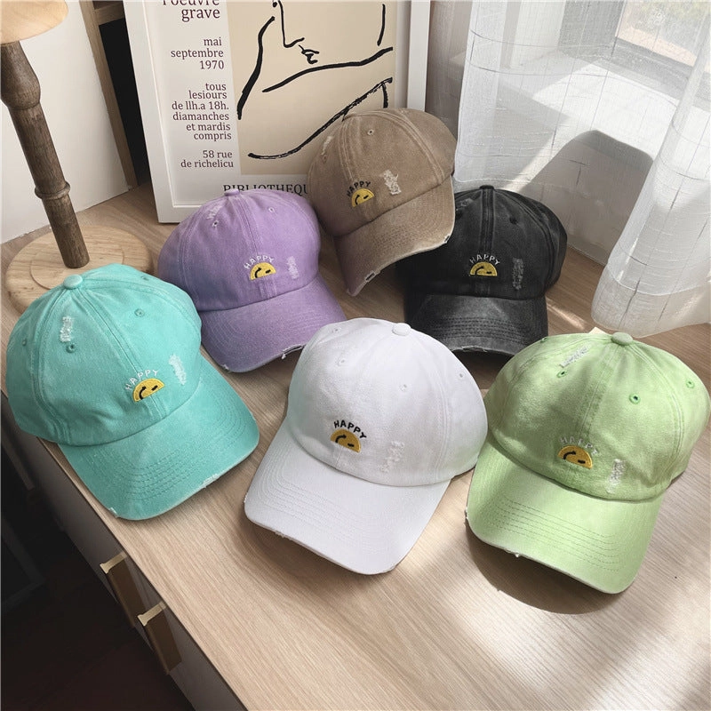 Wholesale Cotton Letter Embroidery Half Smiley Baseball Cap