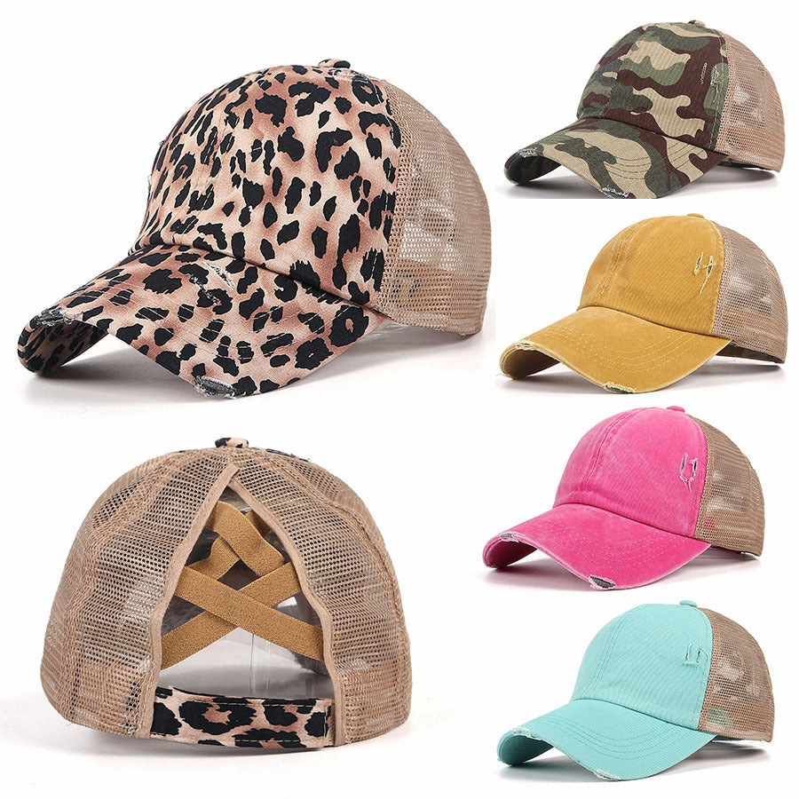 Wholesale Cotton Outdoor Sun Hat Solid Color Leopard Print Mesh Cap Baseball Cap