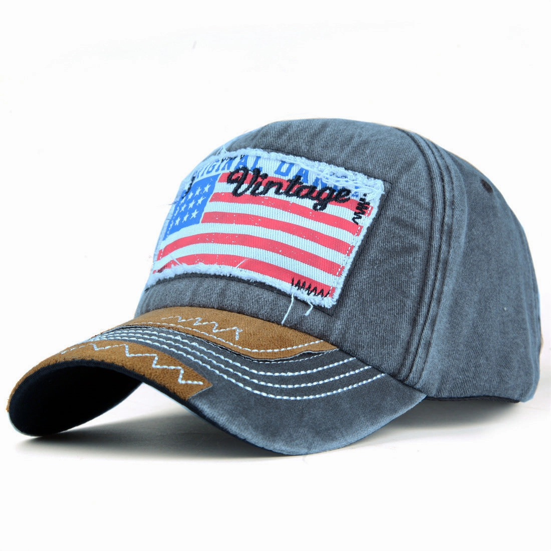 Wholesale Cotton Patch Embroidery Washed American Flag Embroidery Baseball Cap