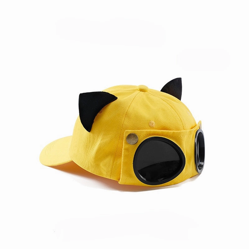 Wholesale cotton polyester cute cat ears aviator glasses baseball cap