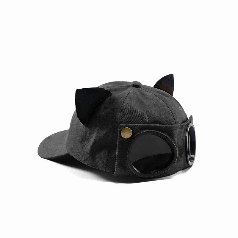 Wholesale cotton polyester cute cat ears aviator glasses baseball cap