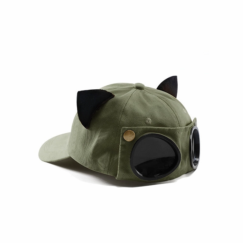 Wholesale cotton polyester cute cat ears aviator glasses baseball cap