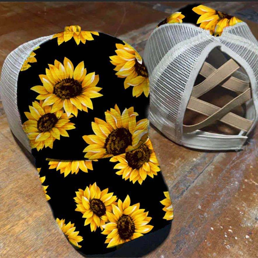 Wholesale Cotton Printed Crossover Ponytail Mesh Baseball Caps