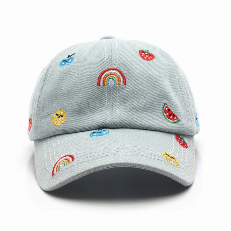 Wholesale Cotton Rainbow Denim Embroidery Curved Brim Baseball Cap