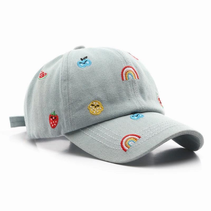 Wholesale Cotton Rainbow Denim Embroidery Curved Brim Baseball Cap