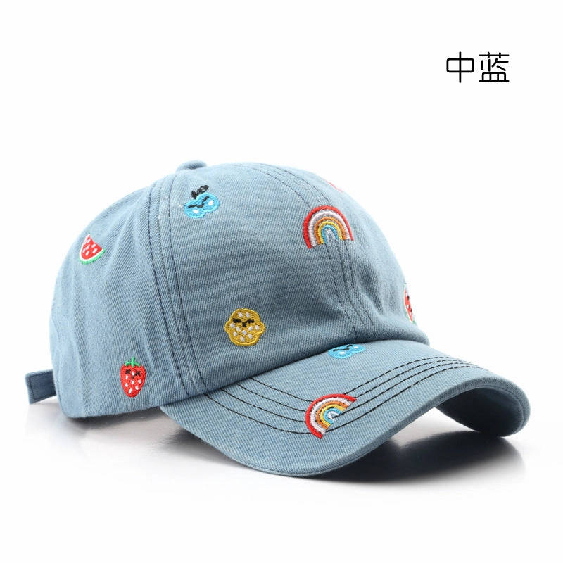Wholesale Cotton Rainbow Denim Embroidery Curved Brim Baseball Cap