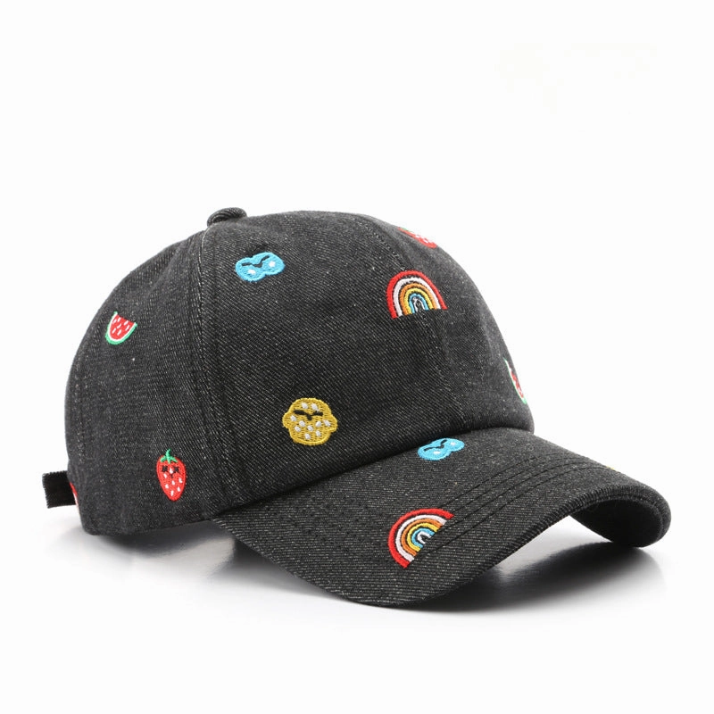 Wholesale Cotton Rainbow Denim Embroidery Curved Brim Baseball Cap
