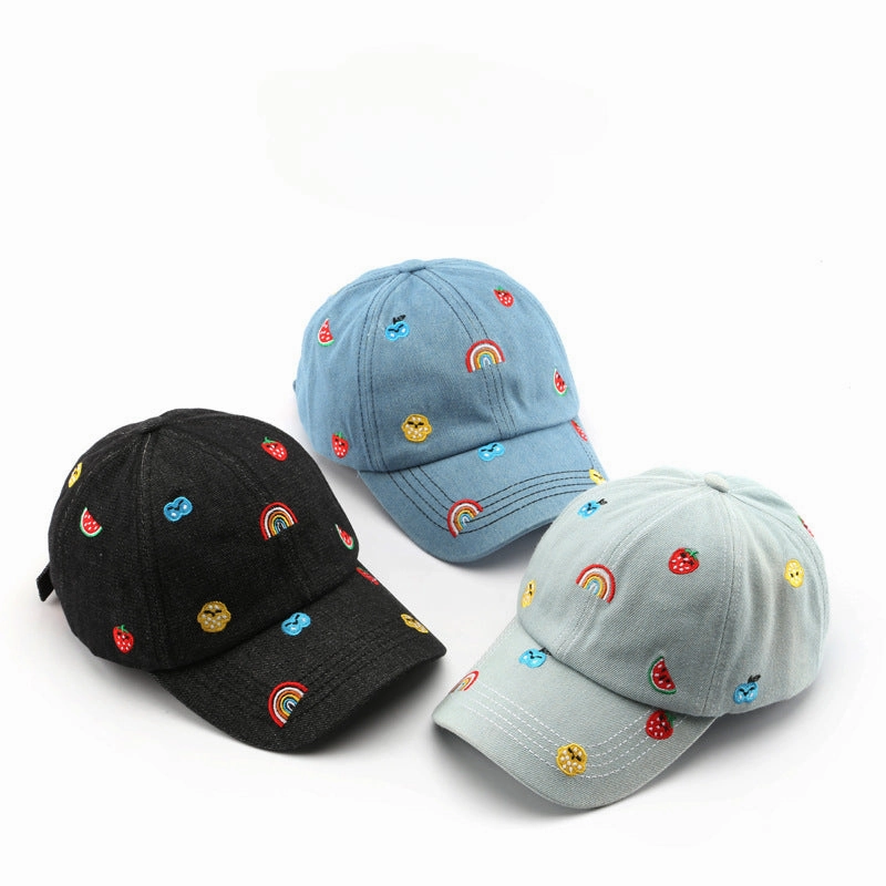 Wholesale Cotton Rainbow Denim Embroidery Curved Brim Baseball Cap