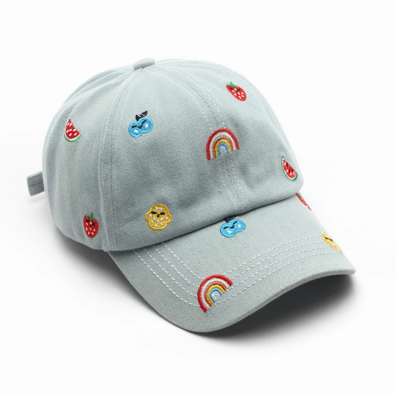 Wholesale Cotton Rainbow Denim Embroidery Curved Brim Baseball Cap