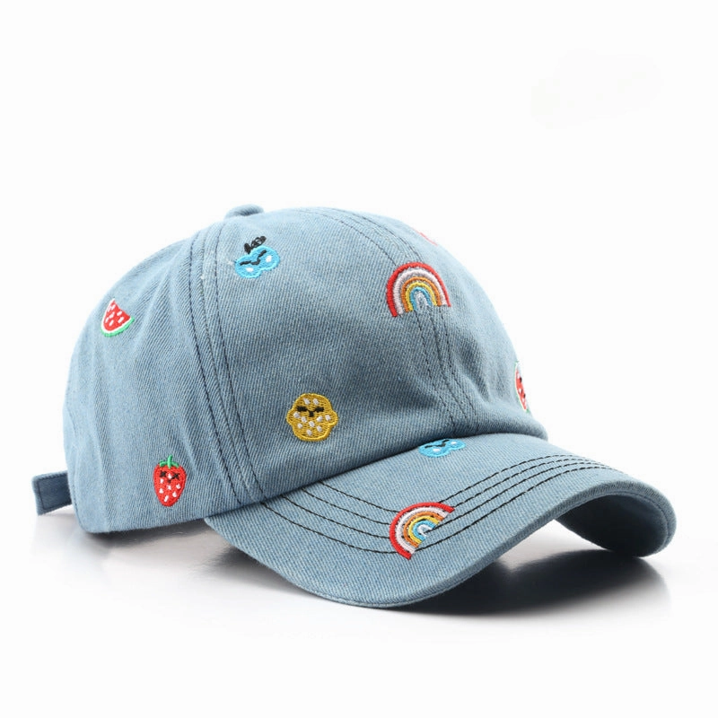 Wholesale Cotton Rainbow Denim Embroidery Curved Brim Baseball Cap