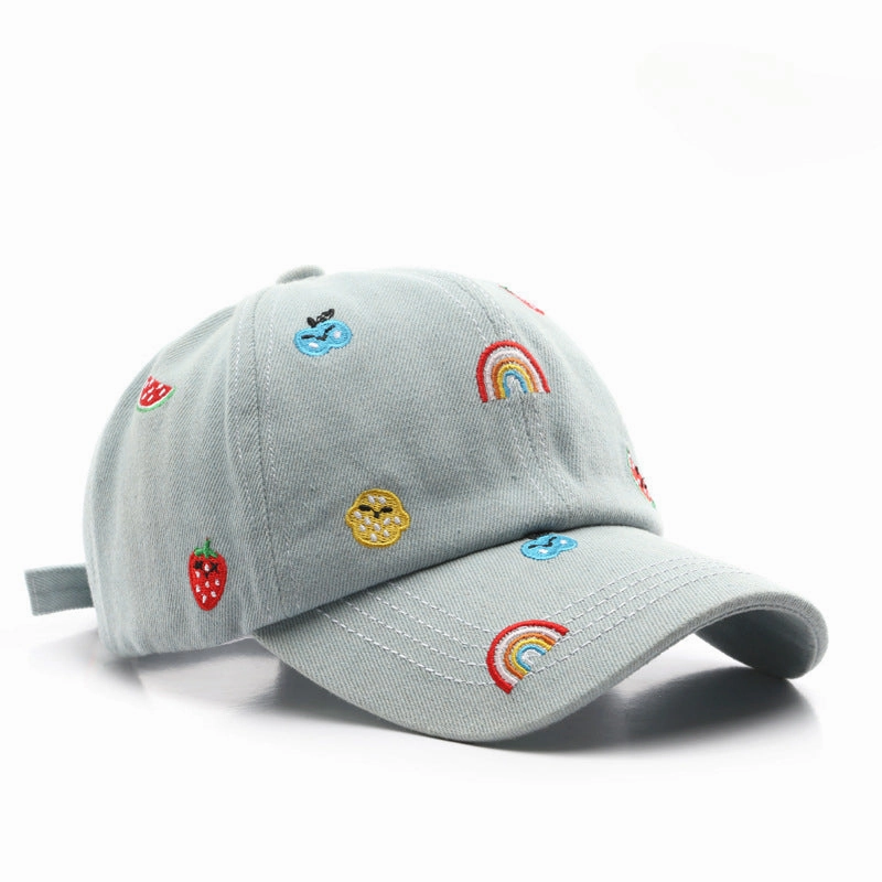 Wholesale Cotton Rainbow Denim Embroidery Curved Brim Baseball Cap