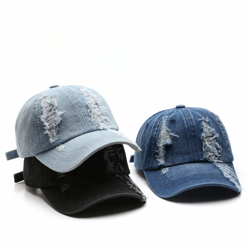 Wholesale Cotton Ripped Washed Distressed Denim Baseball Cap